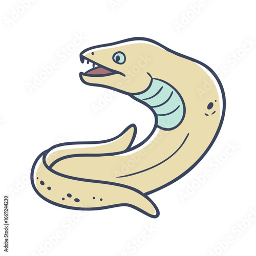 Cute cartoon moray eel vector drawing with bold outline and pastel colors
