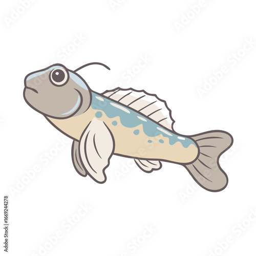 Stylized cartoon of an anglerfish with neutral expression and pale colors