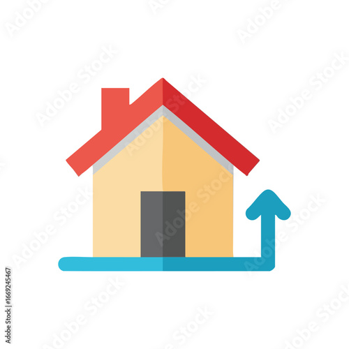 Real Estate Value Increase Icon. Abstract graphic of a dwelling with an ascending arrow, symbolizing rising property appreciation and market prosperity. Ideal for financial and investment themes.