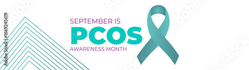 Polycystic Ovary Syndrome (PCOS) Awareness Month is observed every year in September. Teal awareness ribbon and uterus icon. Template for background, banner, card. Important day. Vector illustration