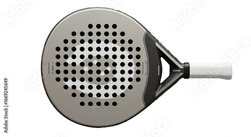 Modern black padel racket with white handle isolated on white background, ideal for sports and outdoor activities