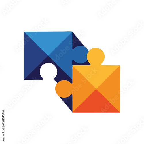 Interlocking Puzzle Elements. Vibrant geometric pieces fitting together. Represents cooperation, problem solving, and perfect synergy for successful outcomes.