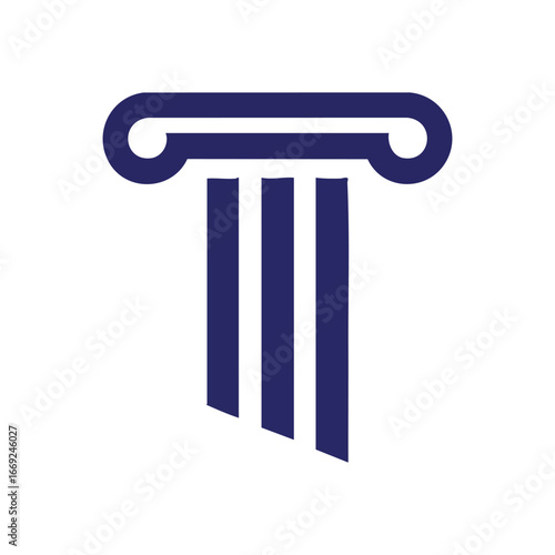 Abstract Architectural Pillar Icon. Minimalist graphic of a classic column in deep blue, symbolizing strength, support, and timeless principles. Represents order and foundation.