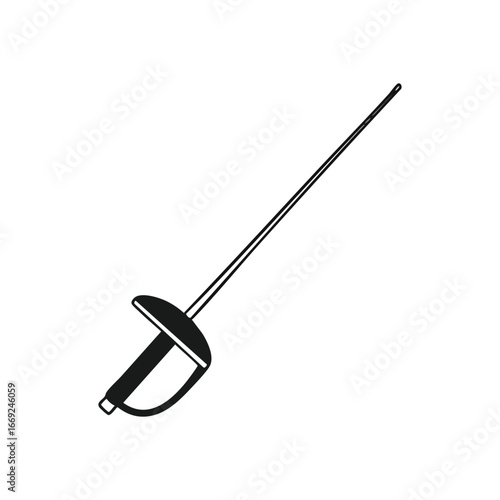 Elegant Fencing Foil Silhouette. This refined sword emblem portrays the essence of fencing, representing precision, skill, and the art of dueling. Ideal for athletic designs.