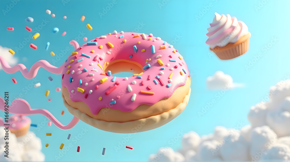 A 3D Illustration of Desserts and Sprinkles A 3D Illustration of Desserts and Sprinkles