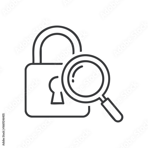 Digital Security Analysis. Illustrating the thorough examination of online information. This icon symbolizes vigilant safeguarding and the pursuit of protection insights.