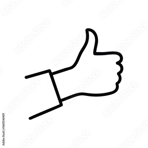 Positive Thumbs Up Hand Sign. A clear white silhouette of a human palm indicating an upward thumb on a dark backdrop, symbolizing approval, accord, and triumph.