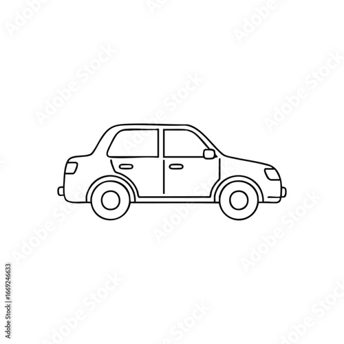 Minimalist White Car Outline. A sleek contour drawing of a conveyance against a black backdrop. Represents travel, mobility, and essential urban transportation solutions.