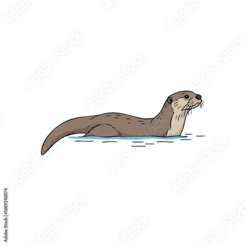 Playful River Otter Illustration. This charming illustration depicts a sleek mustelid enjoying its watery habitat. Represents the spirit of wildlife and aquatic grace.