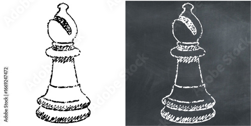 Chalk handdrawn bishop vector for strategy games, diagonal movement, and flexible concepts. Useful for illustrating a rustic look for a puzzle or game design.