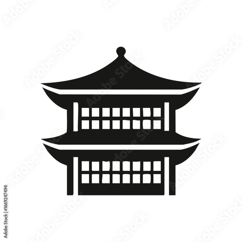 Minimalist Japanese Temple Pagoda. An elegant graphic of an oriental edifice, symbolizing heritage, tranquility, and Far Eastern architectural beauty. Perfect for cultural themes.