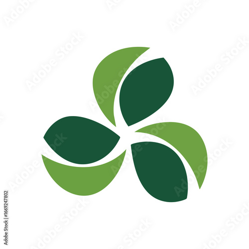 Sustainable Green Growth Icon. Dynamic botanical motif with three distinct verdant elements. Evokes feelings of renewal, symbolizing environmental harmony and ecological principles.