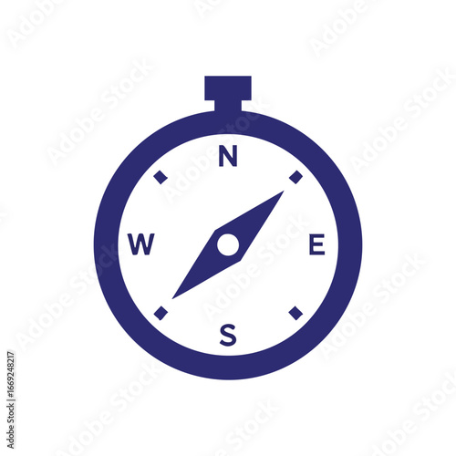 Minimalist Compass Direction Icon. This sleek graphic portrays a guiding instrument. It symbolizes concepts of journey, exploration, strategy, and finding the optimal route.