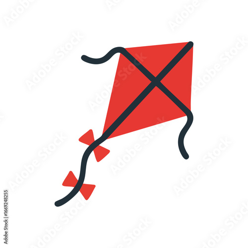 Minimalist Red Kite Illustration. A vibrant graphic rendering a soaring toy against a dark expanse. Evokes feelings of liberty, happiness, and carefree childhood memories.