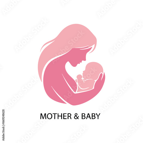 Maternal Care for New Baby Icon. This gentle graphic depicts a parent embracing their infant. It symbolizes deep affection, protection, and the precious bond of family.