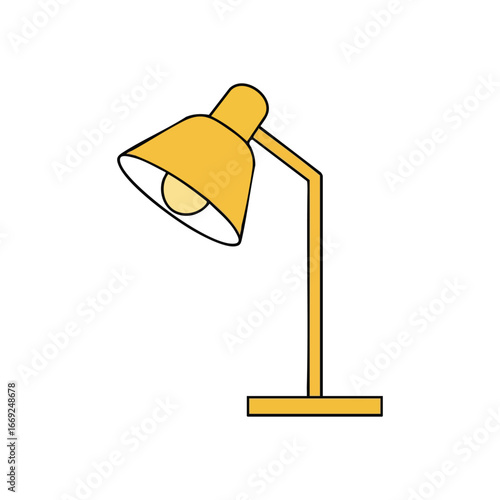 Yellow Desk Lamp Icon Design. Minimalist golden table light illuminating a space. Represents innovation, clear thinking, and educational endeavors.
