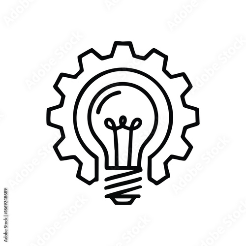Smart Idea System. A graphic of a bright lamp within a cog. This portrays the blend of insightful notions with organized execution, symbolizing ingenious development and clever solutions.