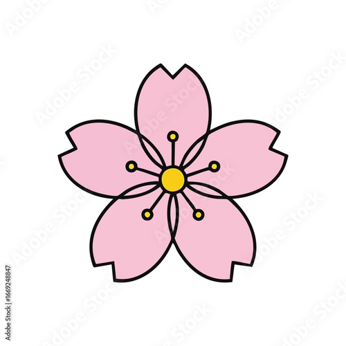 Delicate Pink Cherry Blossom Icon. Graceful sakura floral graphic, a symbolic motif representing spring, ephemeral beauty, and new beginnings. Perfect for tranquil designs.