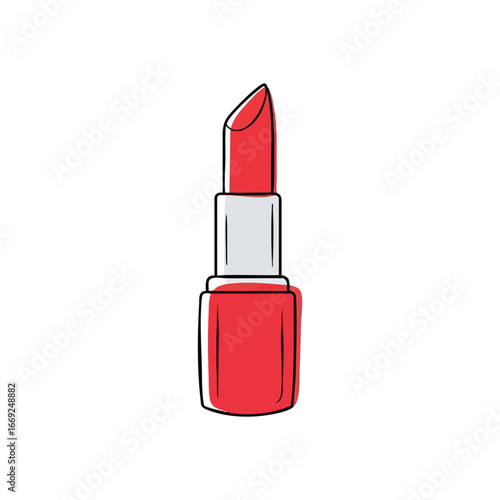 Vibrant Red Lipstick Beauty Icon. A striking crimson cosmetic item symbolizes allure, confidence, and self expression. Perfect vector graphic for modern femininity and style.