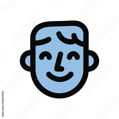 Happy Blue Smiling Face Avatar. A cheerful character illustration radiating joy. This friendly profile represents contentment and positive emotion, perfect for digital interfaces.