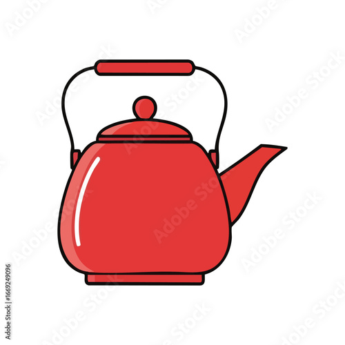 Stylish Red Kitchen Kettle Icon. This vibrant scarlet teapot image signifies warmth and home comfort. Ideal for culinary design, it features a sleek, minimal, and charming aesthetic.