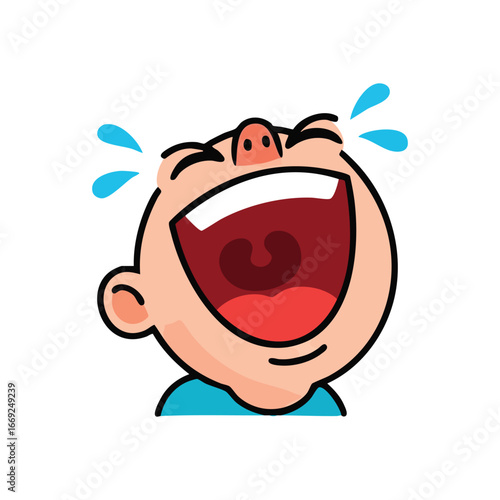 Cartoon Face Bursting With Laughter. A humorous illustration of a person overcome with immense mirth, tears streaming from their eyes. This image embodies happiness, fun, and uncontrollable joy.