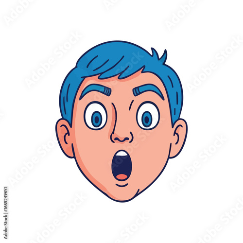 Astonished Cartoon Face. Illustration of a youthful animated character displaying profound astonishment. This vibrant graphic conveys unexpected news, wonder, or sudden realization.