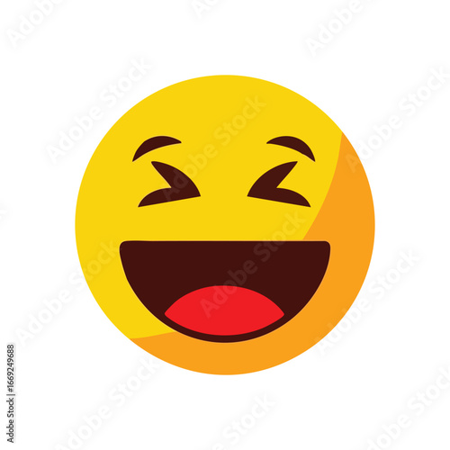 Joyful Yellow Laughing Emoji. A delightful animated emoticon radiating immense cheer. This vibrant graphic represents pure bliss and amusement, ideal for conveying great humor.