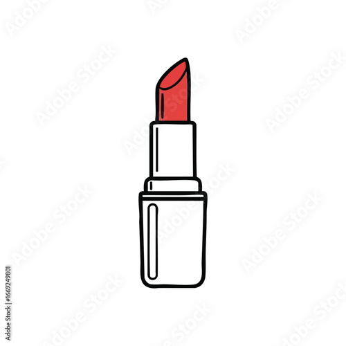 Vibrant Lipstick Illustration. A striking graphic of a crimson lip color tube on a dark background. This elegant cosmetic symbol represents allure, beauty, and feminine style.