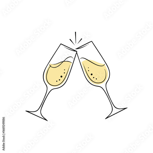 Festive Toasting Glasses Artwork. Elegant flutes clink together, representing joy, partnership, and successful moments. Ideal for celebrations, events, and party designs.