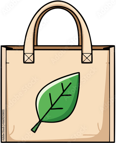 Green shopping eco bag with leaf design vector illustration