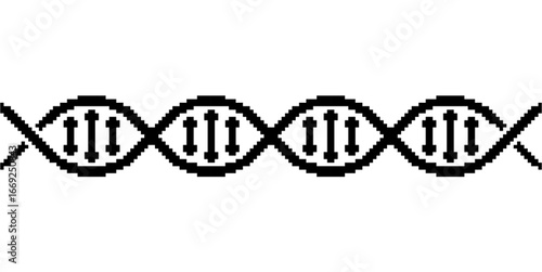 Pixel dna chain icon vector for genetics, science, and bioengineering. Useful for illustrating a biological or scientific research concept in a retro, 8-bit aesthetic.