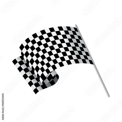 Illustration of a classic checkered racing flag on a white background, used in motorsports and symbolizing the finish line in racing.
