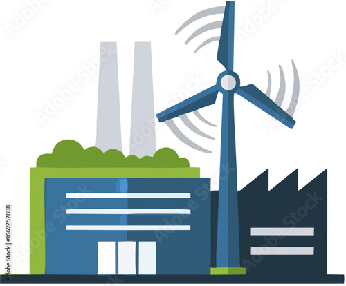 Wind Turbine Eco Energy Factory Vector Icon