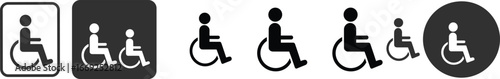 Flat vector illustration, wheelchair accessibility icons, mobility aid, accessibility symbol, assistive technology, disability support, healthcare transport, inclusive services, companion assistance, 