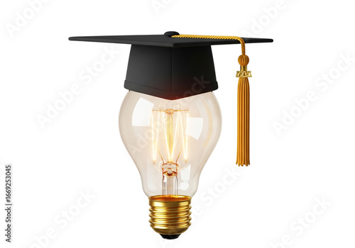 Light Bulb with Graduation Cap — Symbol of Knowledge, Education, Innovation, and Academic Success
