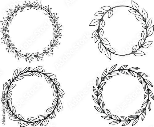 Floral wreath vector illustration set for wedding invitation and decoration
