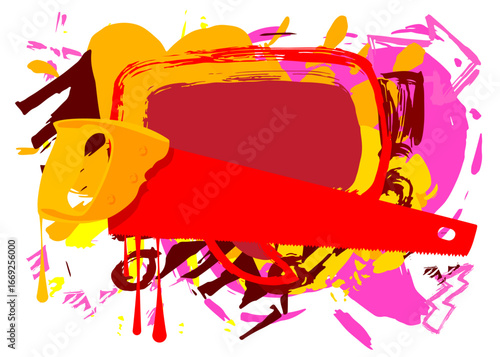 Saw graffiti. Abstract modern street art decoration performed in urban painting style.