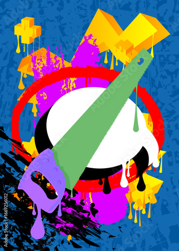 Saw graffiti. Abstract modern street art decoration performed in urban painting style.