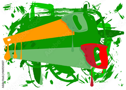 Saw graffiti. Abstract modern street art decoration performed in urban painting style.