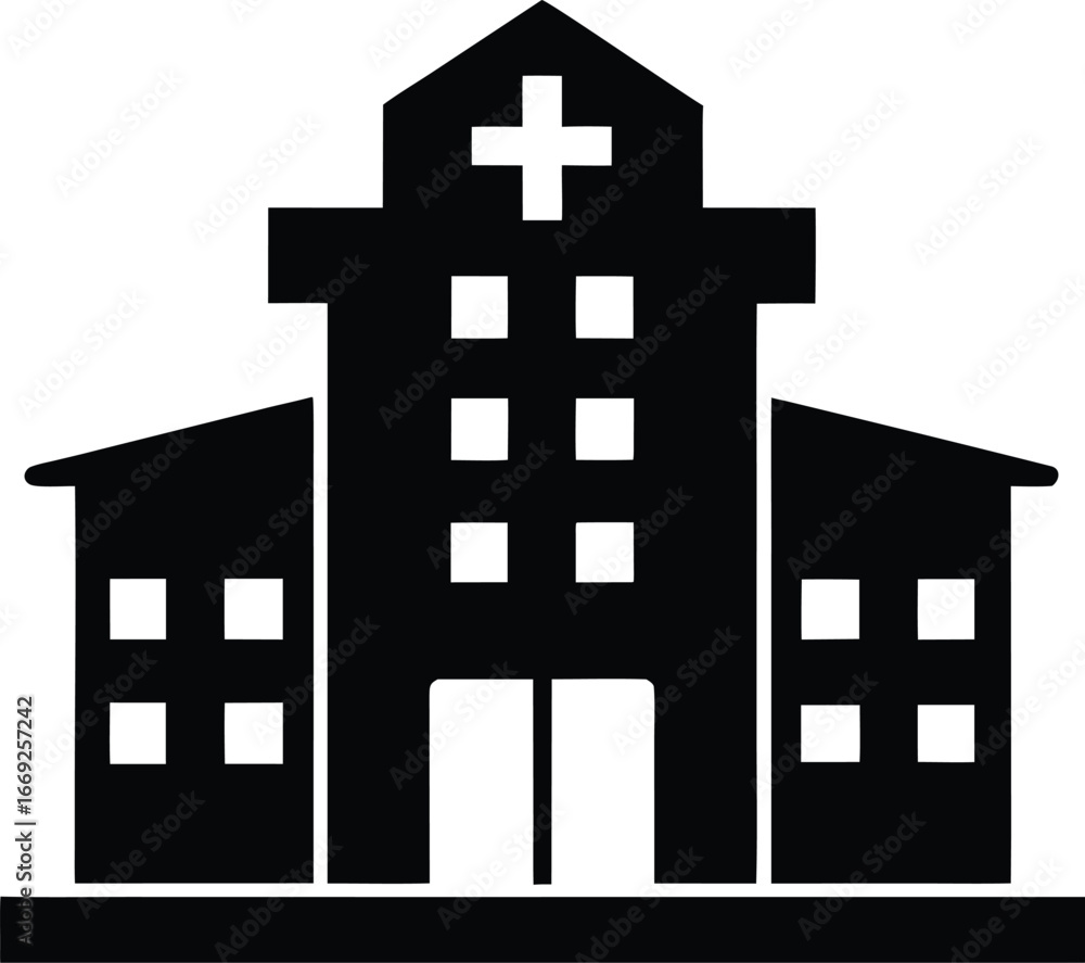 Obraz premium Black hospital building icon vector