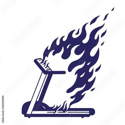 Burning treadmill concept representing extreme exercise and fitness intensity concept