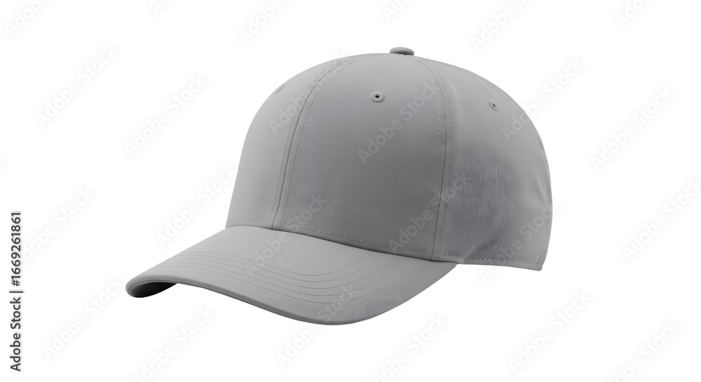 Fototapeta premium Gray baseball cap isolated on black background, casual headwear for sports and outdoor activities