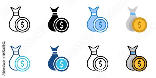 money icon set multiple style collection 

