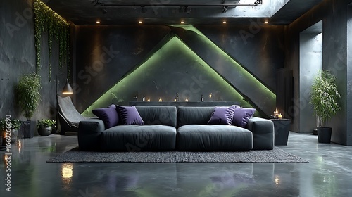 Futuristic living room design elegant seating high resolution Wallpaper