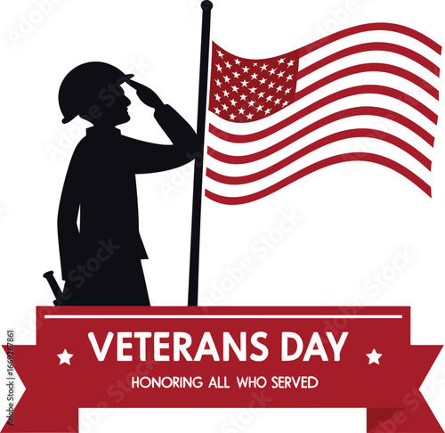 Vector illustration of an American woman in a patriotic silhouette holding the United States flag Veterans Day Honoring All Who Served