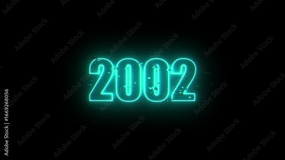 2002 Neon Sign, Vibrant Blue Glow Against Dark Jahreswechsel, Schrift mit Neonschein 4k video Background animation