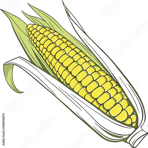 Fresh sweet yellow corn on the cob, a healthy vegetable crop, isolated on a white background