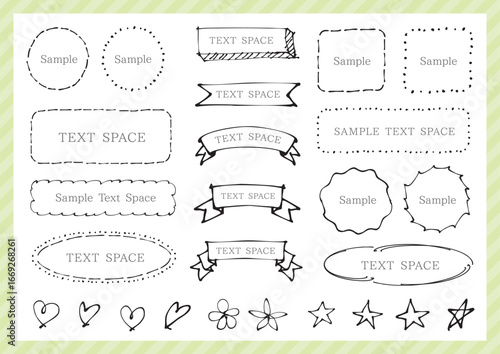A set of cute frames and marks with a relaxed pen-drawn feel