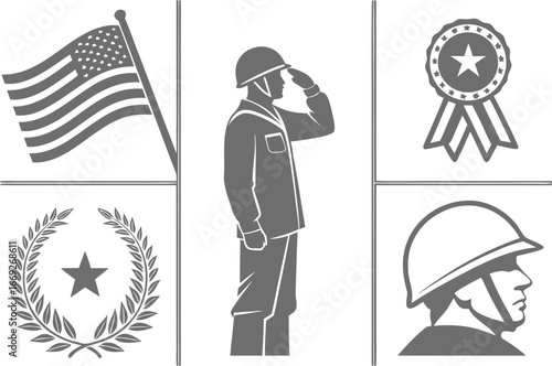 Vector silhouette  Veterans Day Icon Set – Flat Style